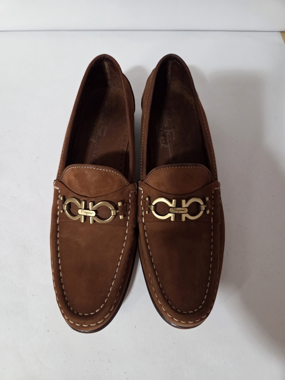 Salvatore Ferragamo Gancini Brown Suede Loafers Narrow Women’s 7 AAAA Italy
